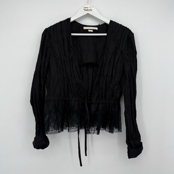 Jason Wu Collection Black Silk Self Tie Blouse Top Designer Size 8 - Picture 1 of 9